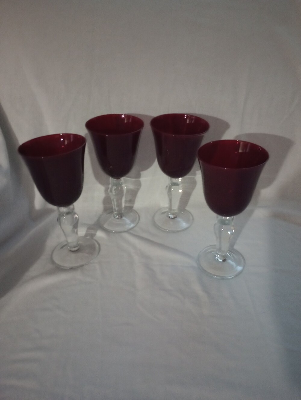 Home Essentials Ruby Red Bell Shaped 14 Ounce Glass Water/Wine.Goblets- Set of 4